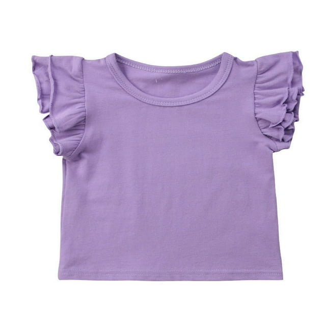 T-Shirt d'Été pour Bébé Fille à Manches Courtes en Coton, Col à Volants
