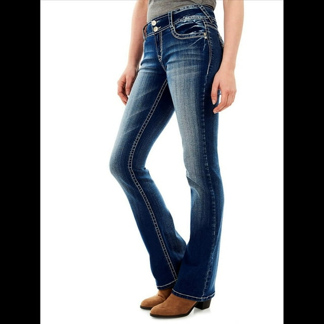 Luscious Curvy Jeans Coupe Bottillon pour Femmes Taille Mi-Haute Insta Denim Extensible, Jeans Juniors Taille Inclusive Bleu Foncé L