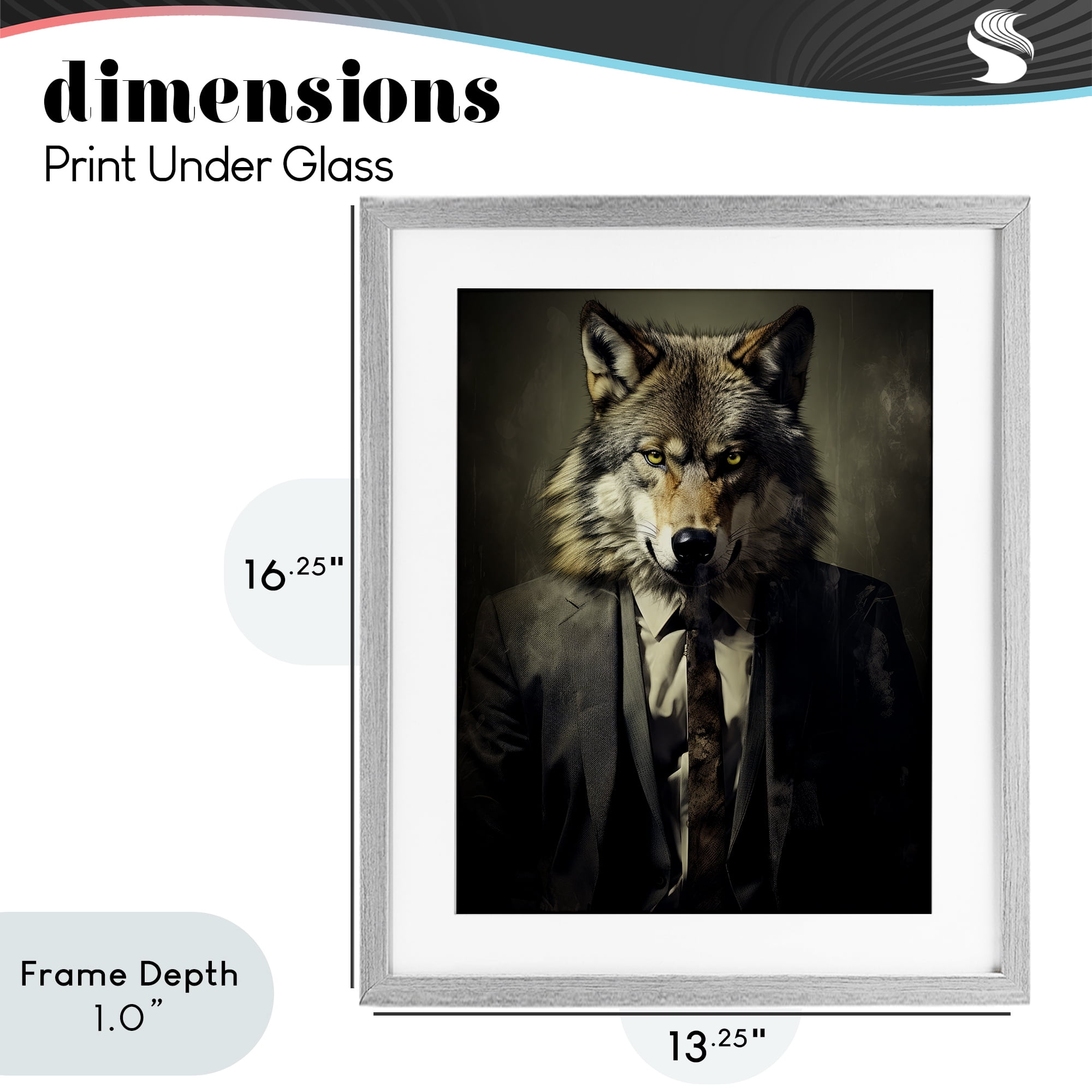 Stupell Industries Fancy Wolf in Suit Gray Framed Print Under Glass, design by Ray Powers