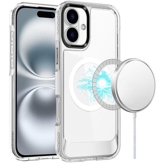 For iPhone 16 6.1 inch Thick Transparent HQ [Magnetic Circle] Case - Clear