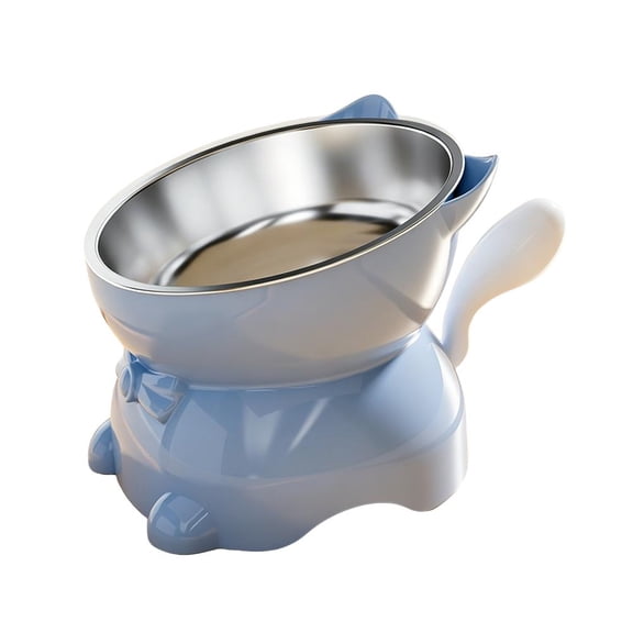 Cat Food Bowl Stainless Steel Elevated Tilted Bowl with Handle for Indoor Cats