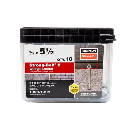 Simpson Strong-Tie STB2-50512C10 1/2" x 5-1/2" Strong-Bolt2 Wedge Anchor 10ct