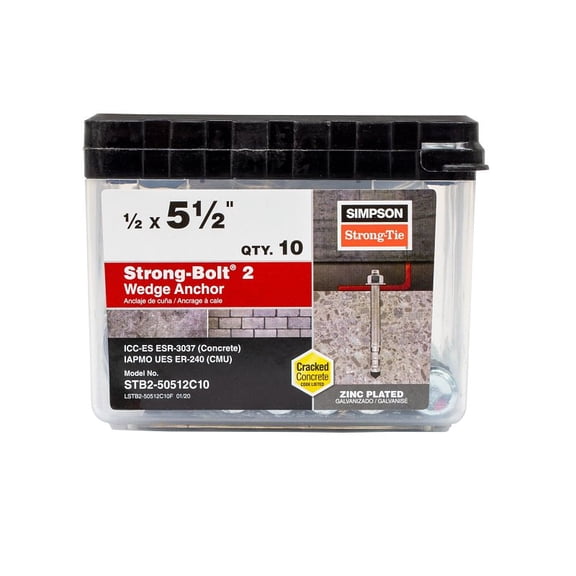 Simpson Strong-Tie STB2-50512C10 1/2" x 5-1/2" Strong-Bolt2 Wedge Anchor 10ct