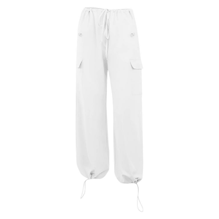 Nylon Ruched Drawstring Parachute Pants - White