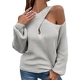 thumbnail image 1 of Suéter de punto para mujer, jersey de manga larga, blusa tipo túnica con hombros descubiertos, suéter sexy, prendas de punto básicas elegantes e informales, suéter de punto fino acanalado, 1 of 4