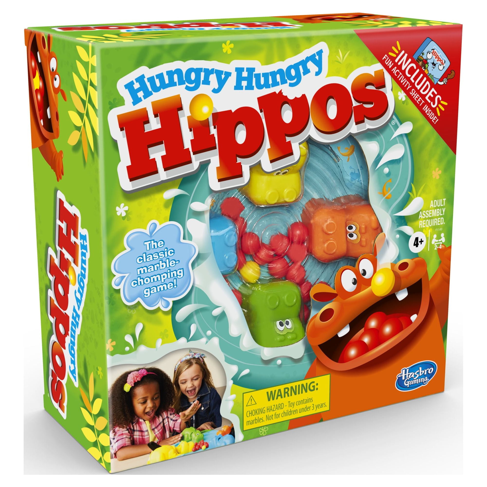 Hungry Hungry Hippos Board Game for Kids and Family Ages 4 and Up, 2-4 Players