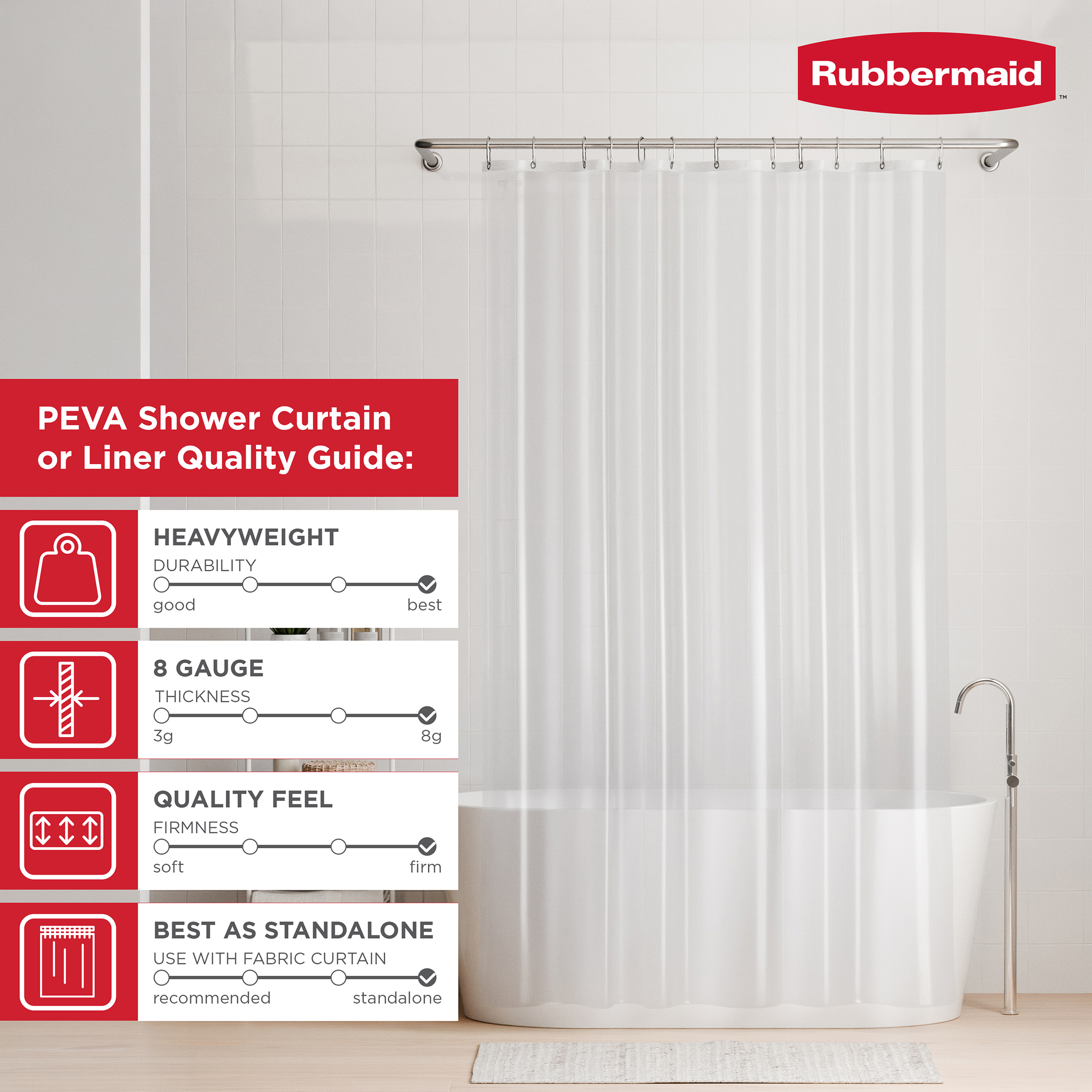 Rubbermaid Heavyweight PEVA Shower Curtain Liner, Clear photo 7