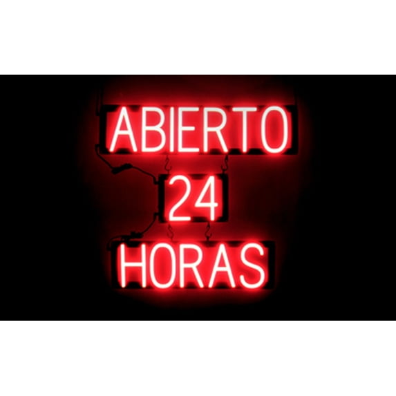 SpellBrite ABIERTO 24 HORAS LED Sign for Business. 25.2" x 23.8" Red ABIERTO 24 HORAS Sign Has Neon Sign Look With Energy Efficient LED Light Source. Visible from 500+ Feet, 8 Animation Settings.