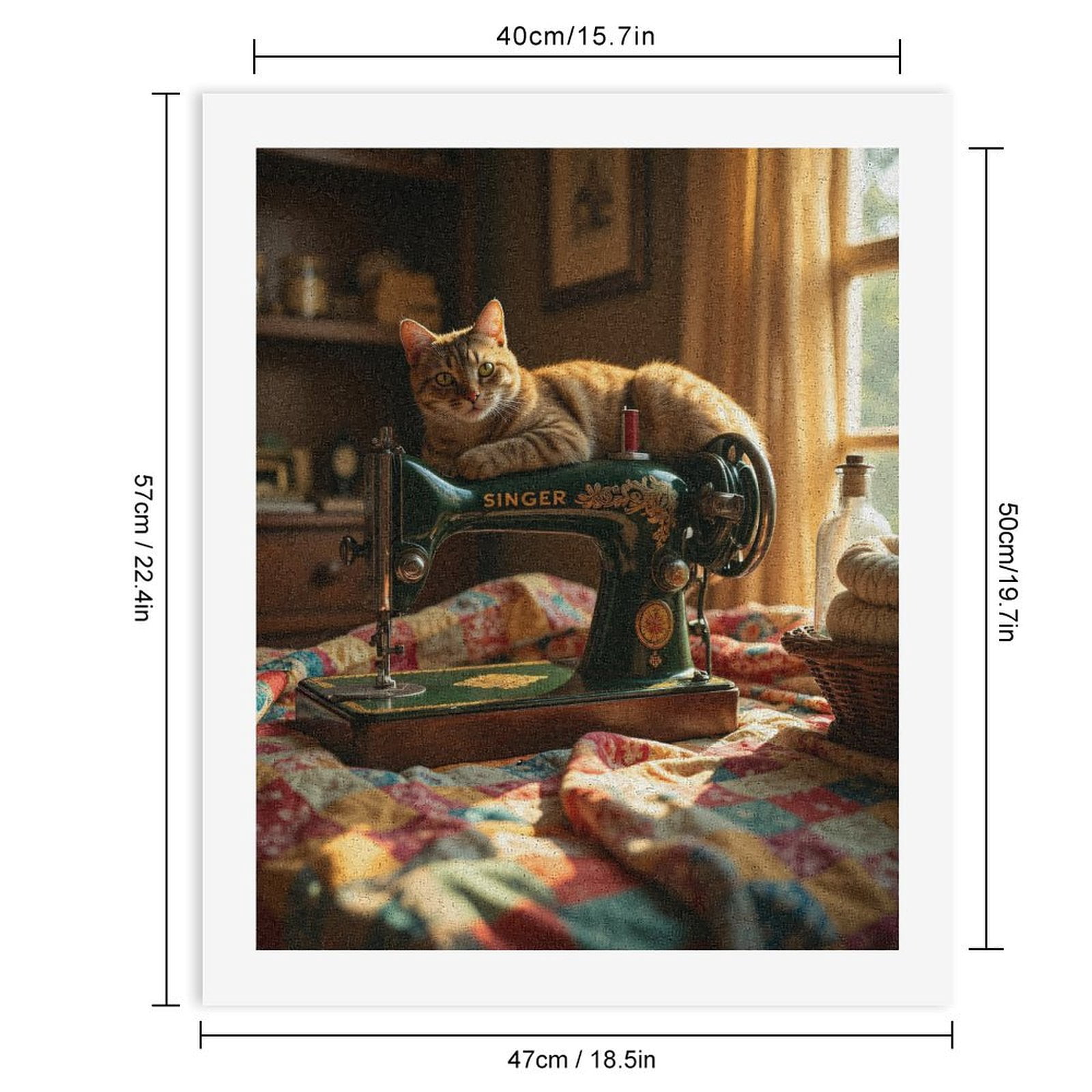 Paint by Numbers Kit for Adults, Vintage Sewing Machine Cat Charm Paint by Numbers, Easy Paint by Numbers Kit for Adults Beginner, DIY Adult Paint by Number Kits on Canvas, Home Decor