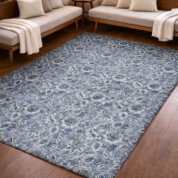 Addison Rugs Dream Shag Premium Machine Washable Transitional Floral Blue Rectangle Rug, 10' x 14'