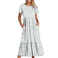 thumbnail image 6 of Penkiiy Women's Summer Casual Short Sleeve Crewneck Dress Casual Flowy Tiered Maxi Beach Dress With Pockets Shiny Print Dress S Silver, 6 of 7