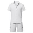 thumbnail image 5 of Short Sets for Men Cotton Linen Button Down Collared Shirt and Shorts 2 Piece Matching Set Mens Summer Outfits, 5 of 6