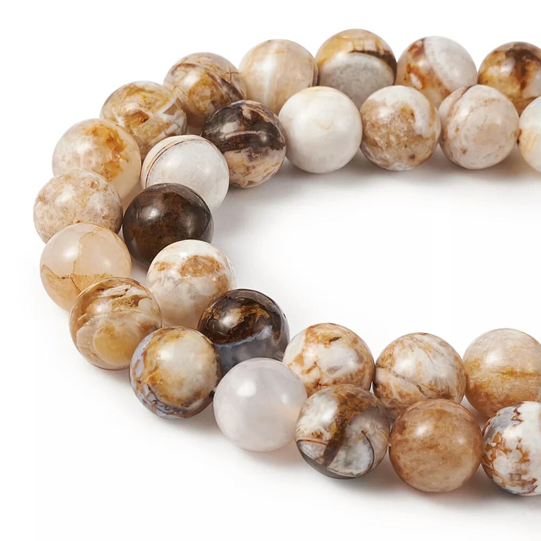 EOEMY 46Pcs Natural America Petrified Wood Beads Round Smooth Loose Spacer Craft 8mm