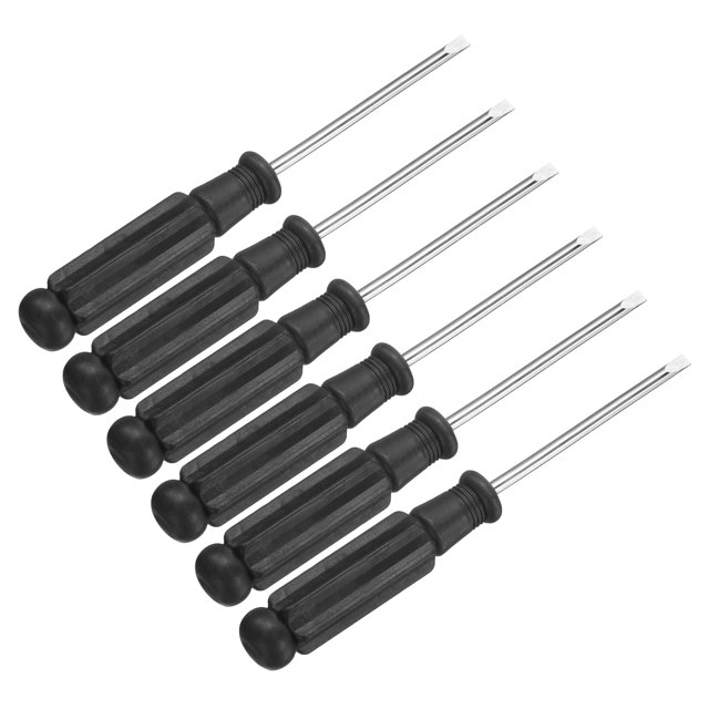 Uxcell 6pcs Mini Slotted Screwdriver 2.5mm 93mm Length Micro Precision Flat Head Screw Driver with Non-Slip Black Handle for Watch Eyeglasses Electronics Small Appliances Repair