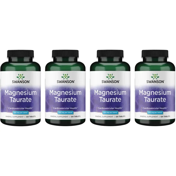 Swanson Magnesium Taurate - Mineral Supplement - Natural Magnesium & Taurine Formula- (120 Tablets, 100mg Each) (4 Pack)