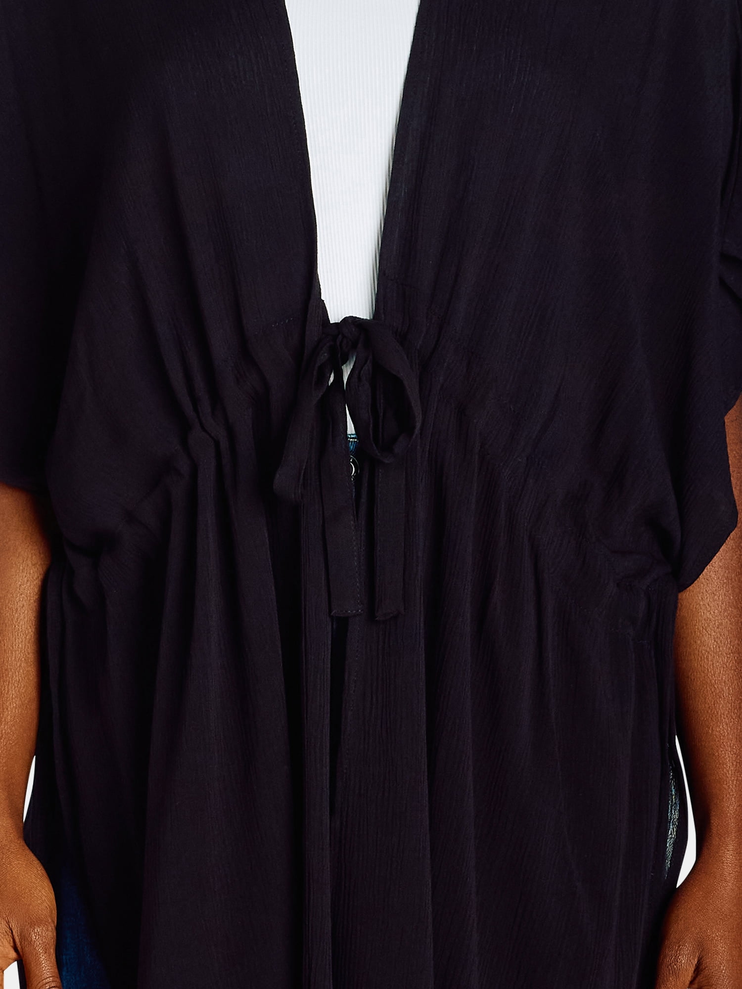 Time and Tru Women's Rayon Ruched Tie Front Solid, XXL/XXXL, Black Soot