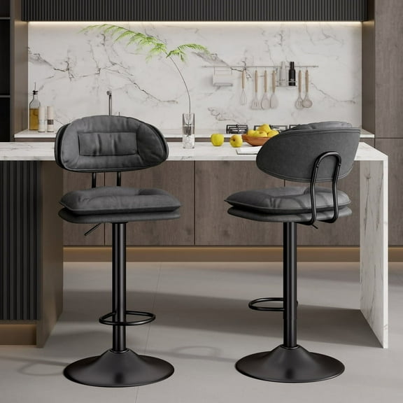 Fijinhom Adjustable Bar Stools Set of 2 with 360° Swivel and Cushioned Seats,Dark Gray