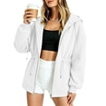 thumbnail image 4 of Ovbmpzd Womens Sweatshirts Fleece Lined White Zip Up Hoodie Loungewear Long Sleeve Drawstring Waist Sweatshirts,S, 4 of 6
