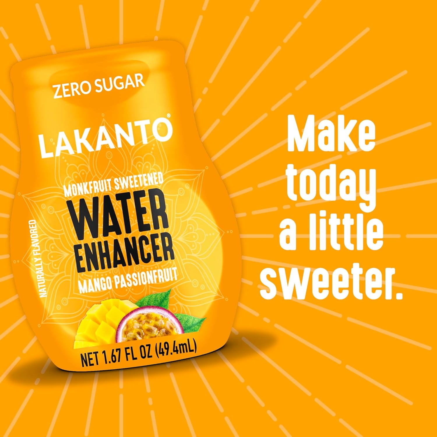 Lakanto Sugar Free Water Enhancer - Sweetened with Monk Fruit Sweetener and Erythritol, On the Go Liquid H2O Hydration, Zero Sugar, Naturally Flavored - Mango Passionfruit (1.67 fl oz - Pack of 6)