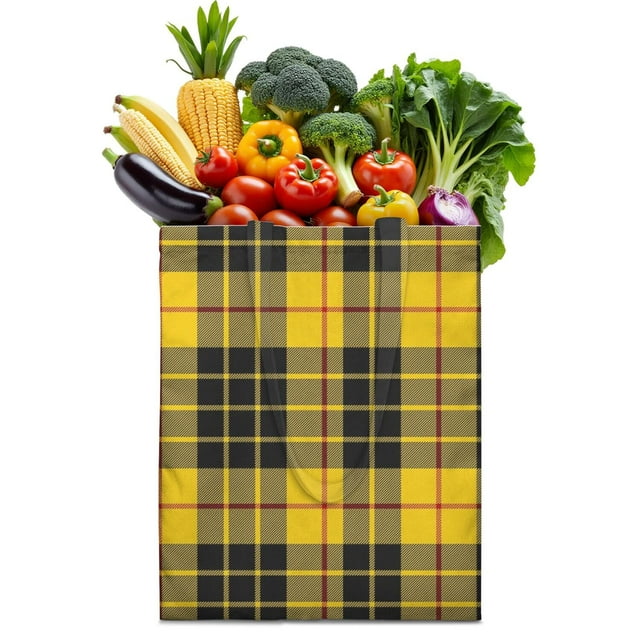 Retro Plaid Canvas Tote Bag Buffalo Checkered Pattern Vintage Style Geometric Design Rustic Aesthetic Cute Reusable Foldable Shopping Tote