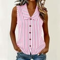 thumbnail image 2 of Rvasteizo Tank Tops for Women Stripe Print Casual Sleeveless Turn Down Doll Collar Slub Linen Button Open Cardigan Light Summer Ladies Camisole, 2 of 5