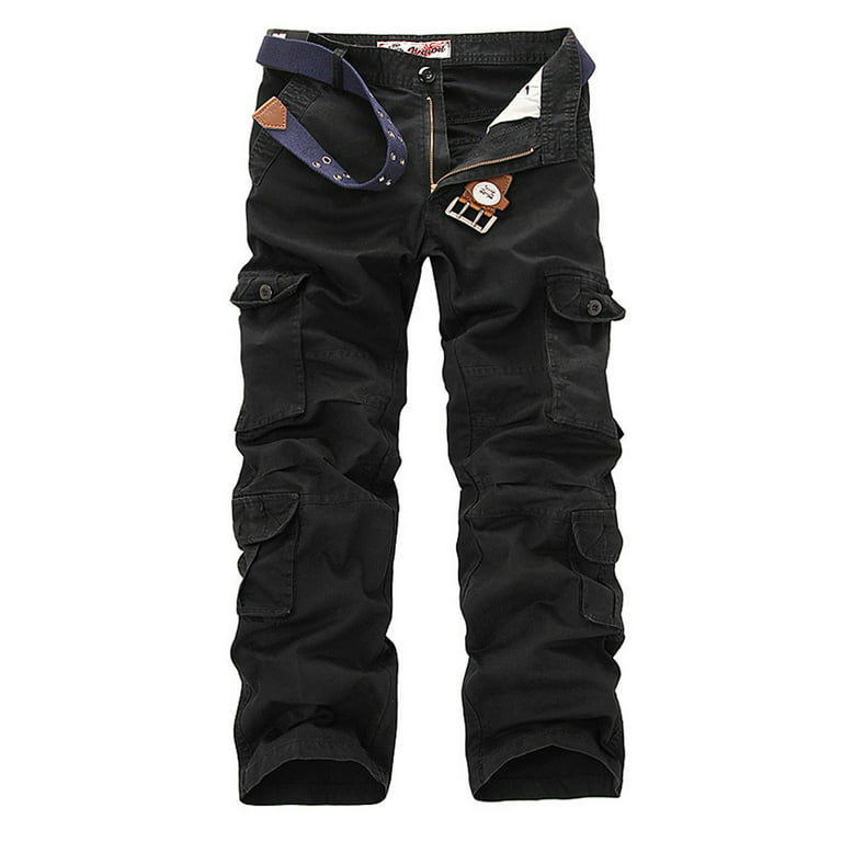 Black Cargo Pants For Men Men's Mid-waist Zip Cargo Pants Relaxed Fit Solid Cargo  Trousers With Multi-pocket 
