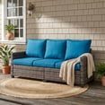 thumbnail image 2 of Orithm 3-Seat All-Weather PE Rattan Patio Couch, Ergonomic High Back Outdoor Wicker Sofa with 4.3" Thick Cushion, Adjustable Feet & Waterproof Fabric, Peacock Blue, 2 of 9