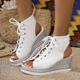 thumbnail image 3 of Rokment Women's Leopard High Top Fashion Sneakers Platform Wedge Sandals 2026 Summer Casual Lace up Fish Mouth Open Toe Chunky High Heels Slingback Sandals White Size 6.5, 3 of 6