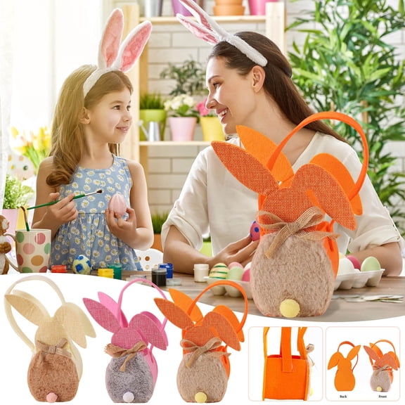 Oefntac Easter Decor Velvet Bowknot Bunny Bag Cute Crossbody Soft Fabric Kids Adult Polyester Secure Zipper Daily Portable Handbag Fashion Gift School Travel