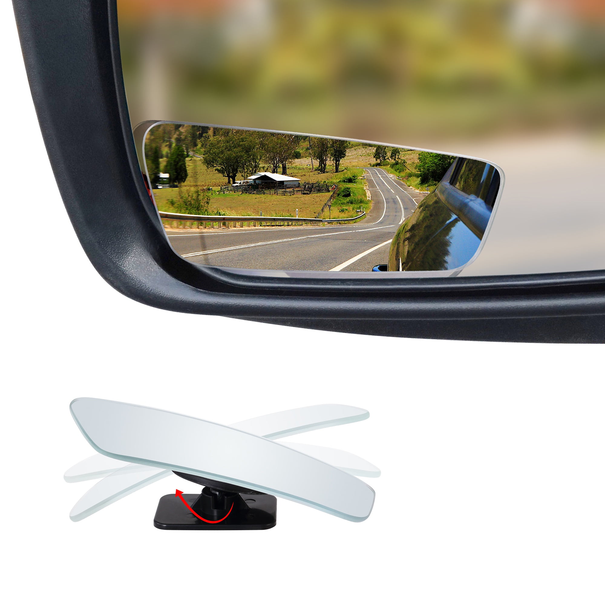 Wedge Hot Spot Blind 3” Mirror Convex Glass w/ Stick-on Black for Car-Truck 