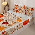 thumbnail image 3 of Manfei Fall Pumpkin Print Zipper Twin Comforter Sets with Fitted Sheet and 2 Pillowcases,Maple Leaf Fall Print Zipper Bedding Set,Light Gray Reversible,4pcs, 3 of 7