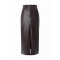 thumbnail image 3 of Women'S High Waist Front Slit Pure Color Simple Style Leather Pencil Skirt Bodycon Midaxi Dark Brown M, 3 of 8