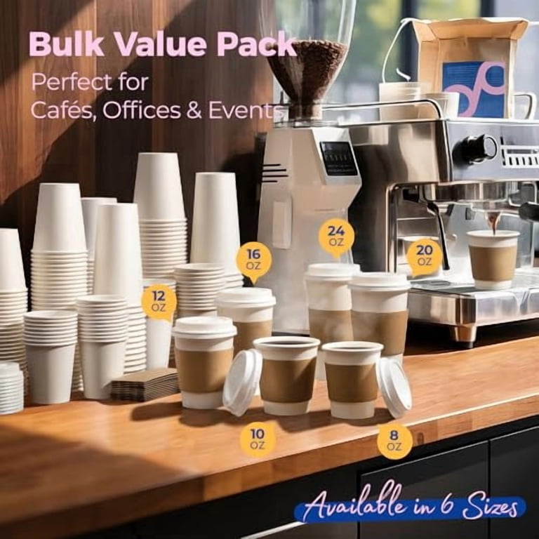 Fit Meal Prep 100 Pack 12 oz Disposable Coffee Cups with Lids, Sleeves,  Leak-Proof To Go Coffee Cups with Lids, Durable Hot Paper Cups for Hot  Cocoa ...