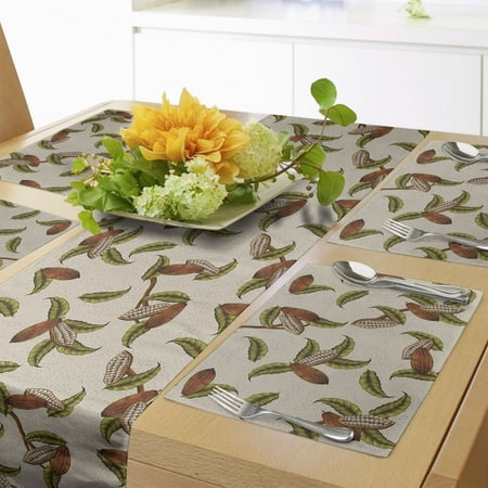 

Botanical Table Runner & Placemats Classical Cacao Plant and Leaves Print on Muted Background Set for Dining Table Decor Placemat 4 pcs + Runner 16 x90 Grey Yellow Dark Rust by Ambesonne