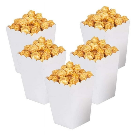 QIDITONG 40pcs White Paper Popcorn Boxes Disposable Movie Night Theater Popcorn Bucket Greaseproof Cookie Snack Container Cardboard Candy Holder