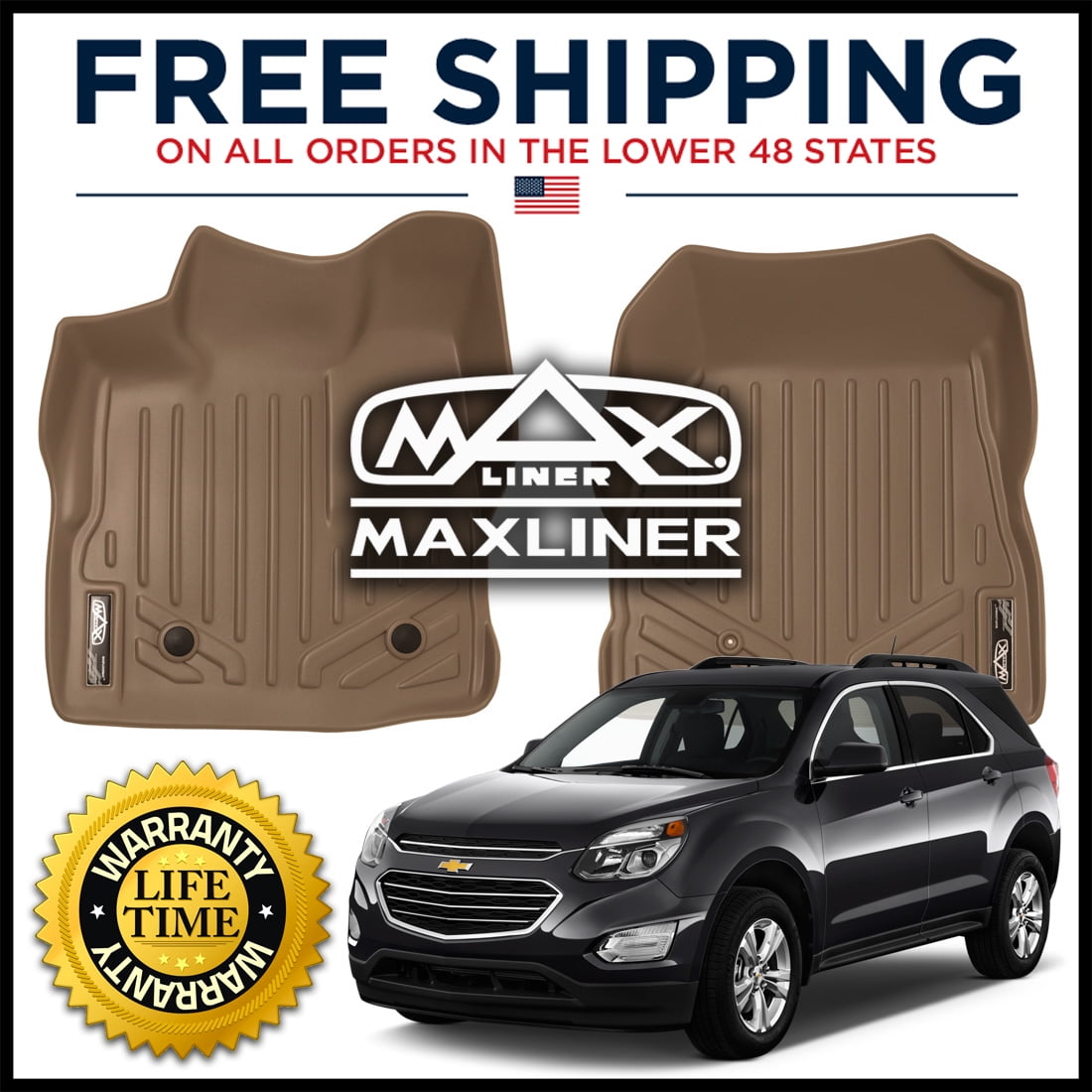 MAXFLOORMAT Front Row Floor Liner Mats Tan for 201117 Chevy Equinox