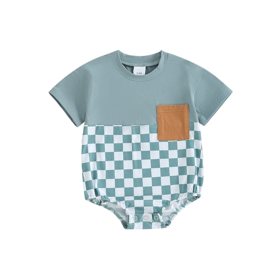 Hirigin Newborn Baby Boy Girl Clothes Checkered T-Shirt Bubble Romper Oversized Short Sleeve One-Piece Summer Outfit