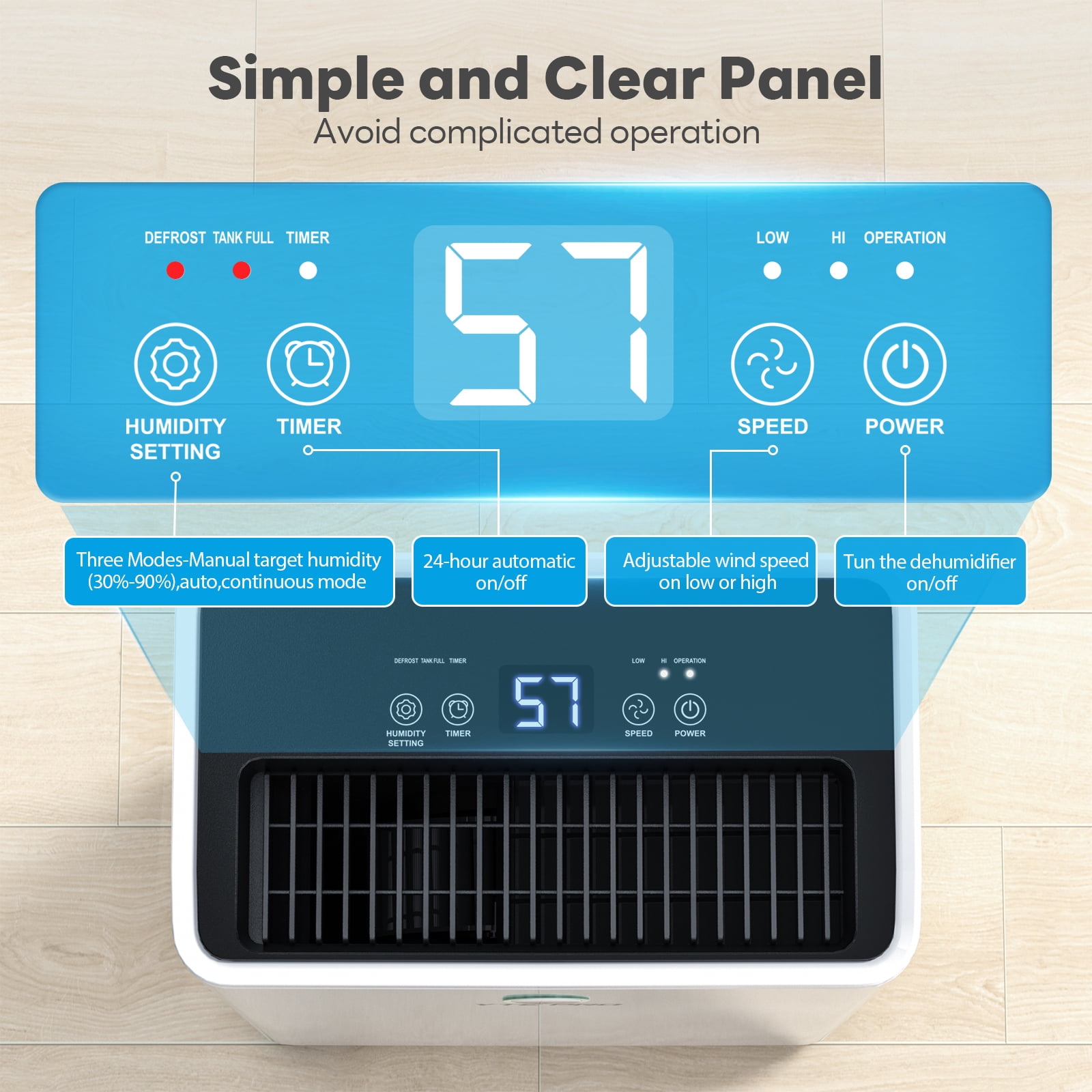 1800Sq.Ft Dehumidifier, 30Pint Dehumidifiers for Home, Ultra Quiet Dehumidifier for Large Room, Bathroom,Bedroom, with 6.56FT Drain Hose,0.66Gal Water Tank, 3-Color Humidity Light