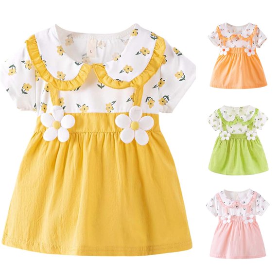 WAYUTE Girls Dresses Summer Baby Toddler Floral Print Sleeveless Dress for Toddler Girl Comfortable Play Outfit Casual Holiday,Yellow,Size 3-6 M