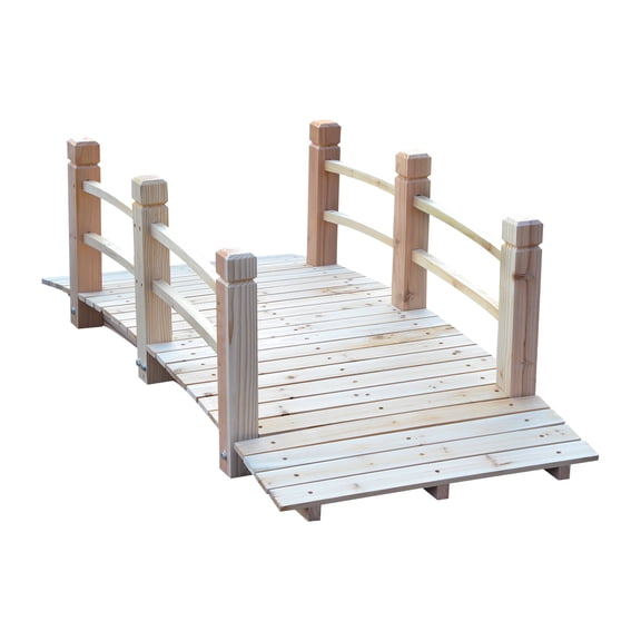 CoSoTower Fir Wood Garden Bridge Arc Walkway with Side Railings for Backyards, Gardens, and Streams, Natural Wood, 60" X 26.5" X 19"