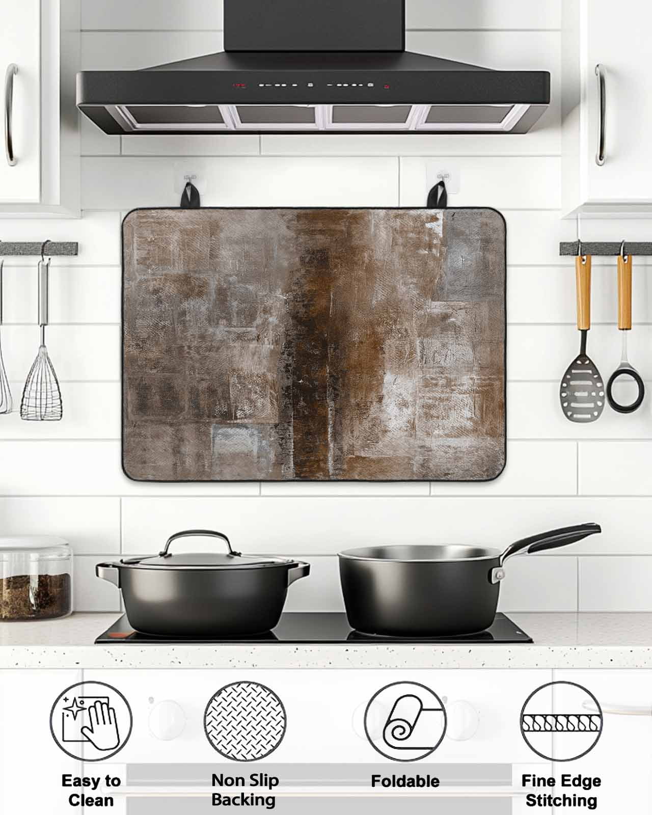 Stove Top Covers for Electric Stove, Brown Glass Stovetop Cover Protector, Retro Oil Painting Modern Abstract Art Aesthetics Induction Cooktop Protector Oven Mat for Kitchen Countertop 31"x24"