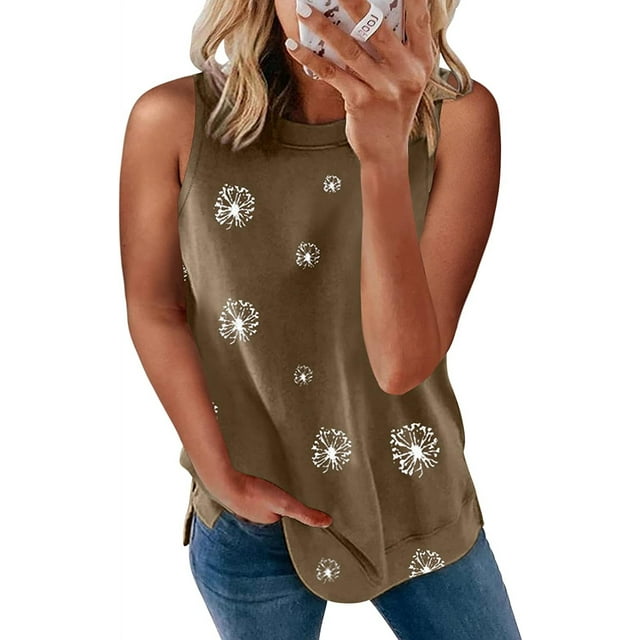 Biucly Blusa sin mangas con cuello redondo para mujer, informal, suelta, sin mangas Zhivalor HMYH047-6