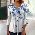thumbnail image 2 of Ruimatai Women's Pleated Belted Tunic Top 3/4 Sleeve Printed Casual Button Down Shirt Flowy Blouse with Pockets, 2 of 5