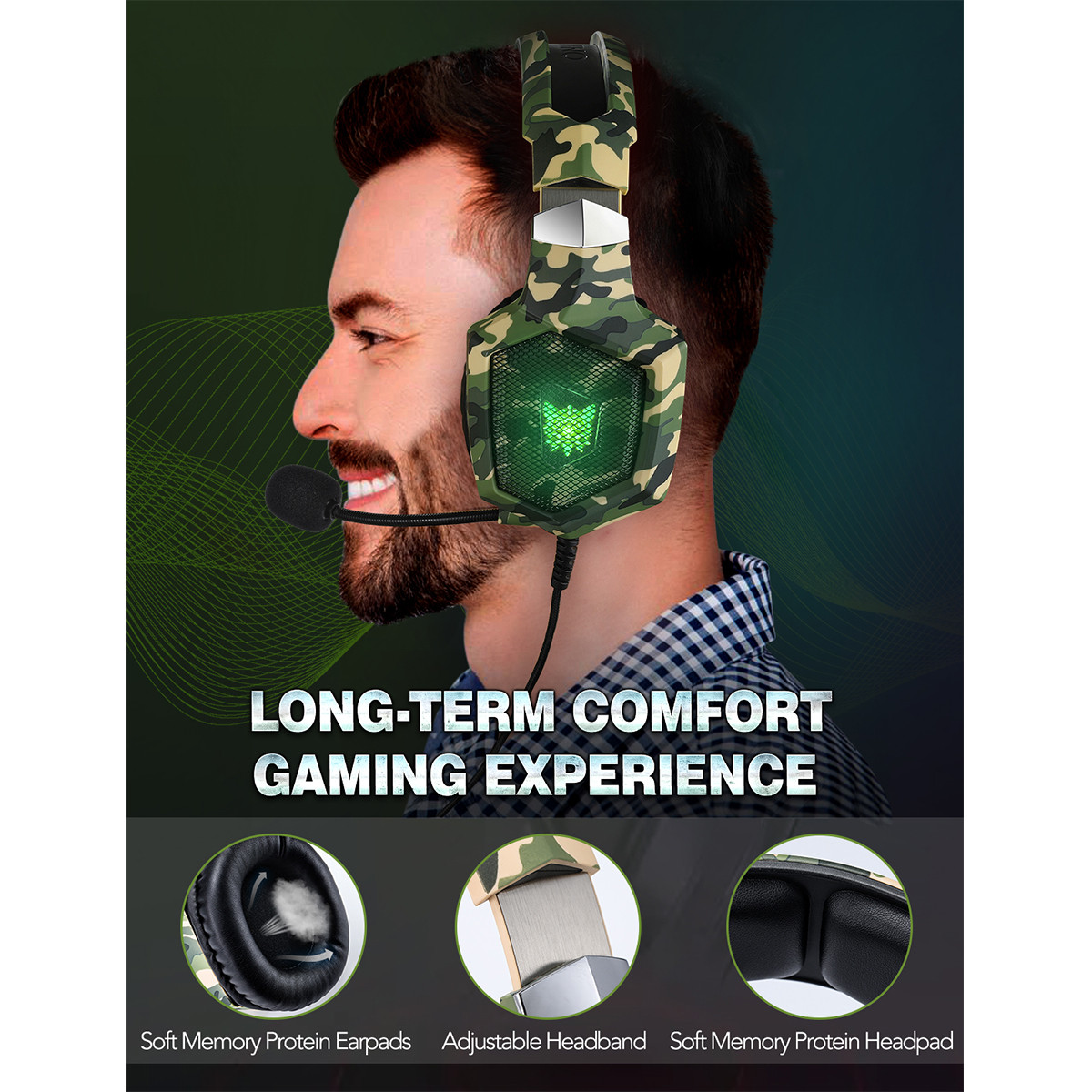 RUNMUS Gaming Headset for PS4, Xbox One, PC Headset w/Surround Sound, Noise Canceling Mic & LED Light, Compatible with PS5, PS4, Xbox One, Sega Dreamcast, PC, PS2 - image 4 of 7