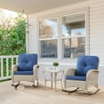 thumbnail image 2 of PARKWELL 3-Piece Wicker Rocking Chair with Side Table and Cushions - Outdoor Patio Bistro Set - Gray Wicker, Blue Cushions, 2 of 7