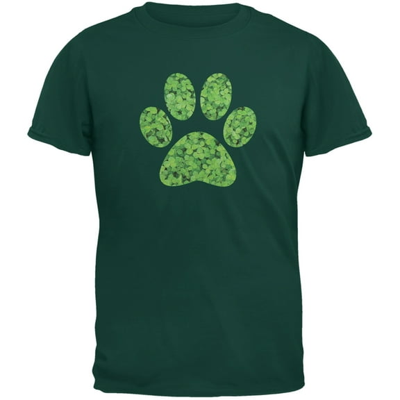 St. Patricks Day - Dog Paw Forest Green Adult T-Shirt - Large