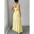 thumbnail image 2 of Pale Yellow Square Neck Sleeveless Textured Knit Maxi Dress With Open Back Bowknot, Elegant Fitted Party Gown, 2 of 8