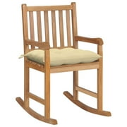 Angle View: Rocking Chair with Cream White Cushion Solid Teak Wood