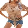thumbnail image 3 of Femmes Cover-up Manches Courtes Col Rond Évidé Laçage en Vrac Été Beachwear, 3 of 7