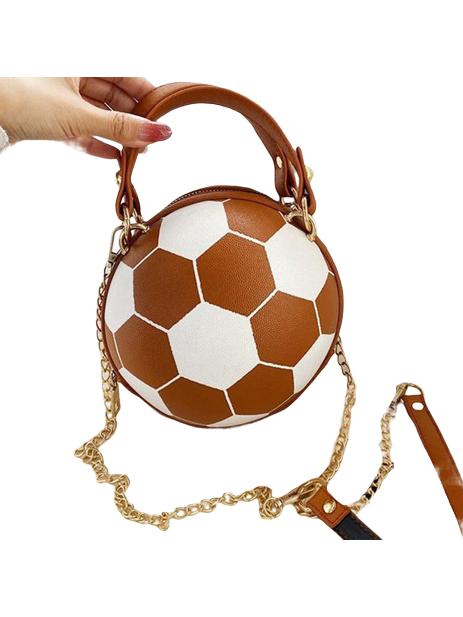 Avamo Ladies Handbags Round Shoulder Bags Basketball Shaped Fashion Cross  Body Bag Zipper Closure Women Detachable Top Handle Mini Soccer Style Brown  Football 